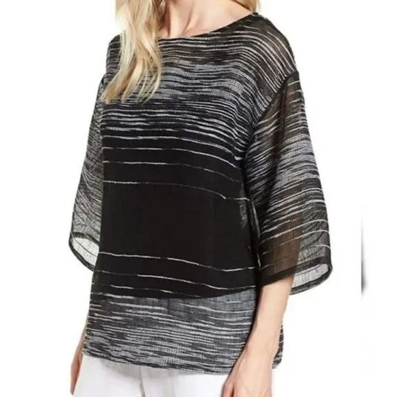 Eileen Fisher Half Sleeve Illusion Mesh Top Medium - Picture 3 of 11